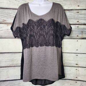 Maurices Women’s Plus Gray Black Lace Contrast Short Sleeve Tunic Top Size 0 (1X